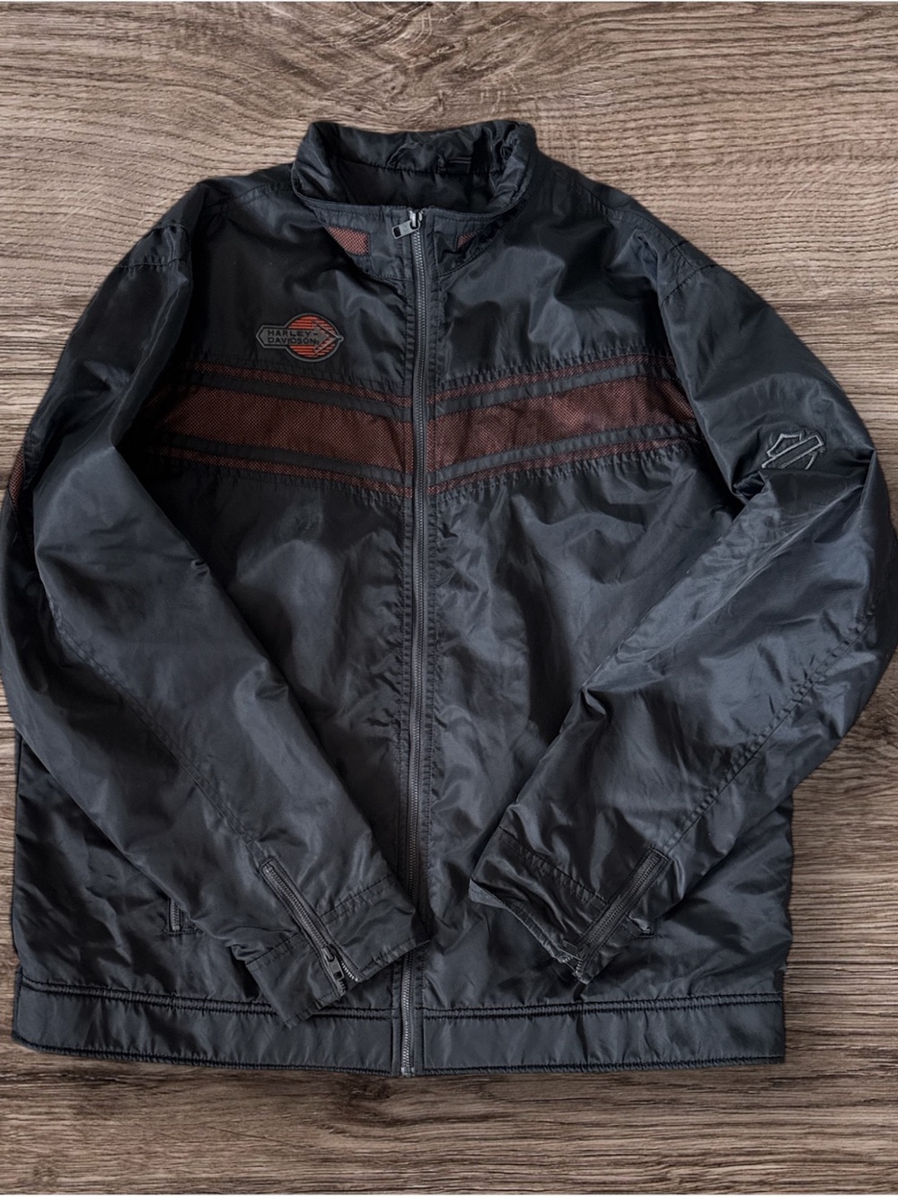 Harley-Davidson Black Windbreaker with orange Chest Stripe